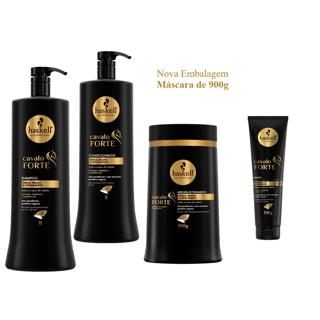 Kit Haskell Cavalo Forte Sh Condicionador 1l Máscara Leavein