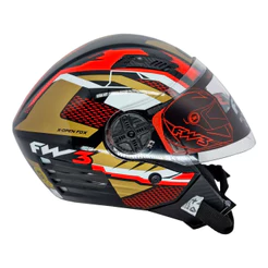 Capacete Moto X Open Up Fox Dourado com Vermelho Tamanho 56 Viseira Espessura 2mm FW3