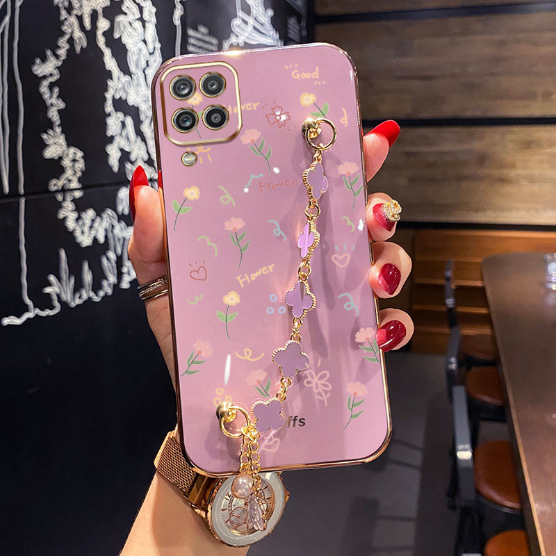 Caixa Samsung Galaxy A12 M12 M12 F12 A22 M22 F22 M32 M53 4G A22 5G A12 Nacho A12S Pequeno Padrão De Flor Com Bracelete De Quatro Folhas De Trevo À Prova De Choque Capa Protetora De Silicone Para Telefone em Oferta na Shopee