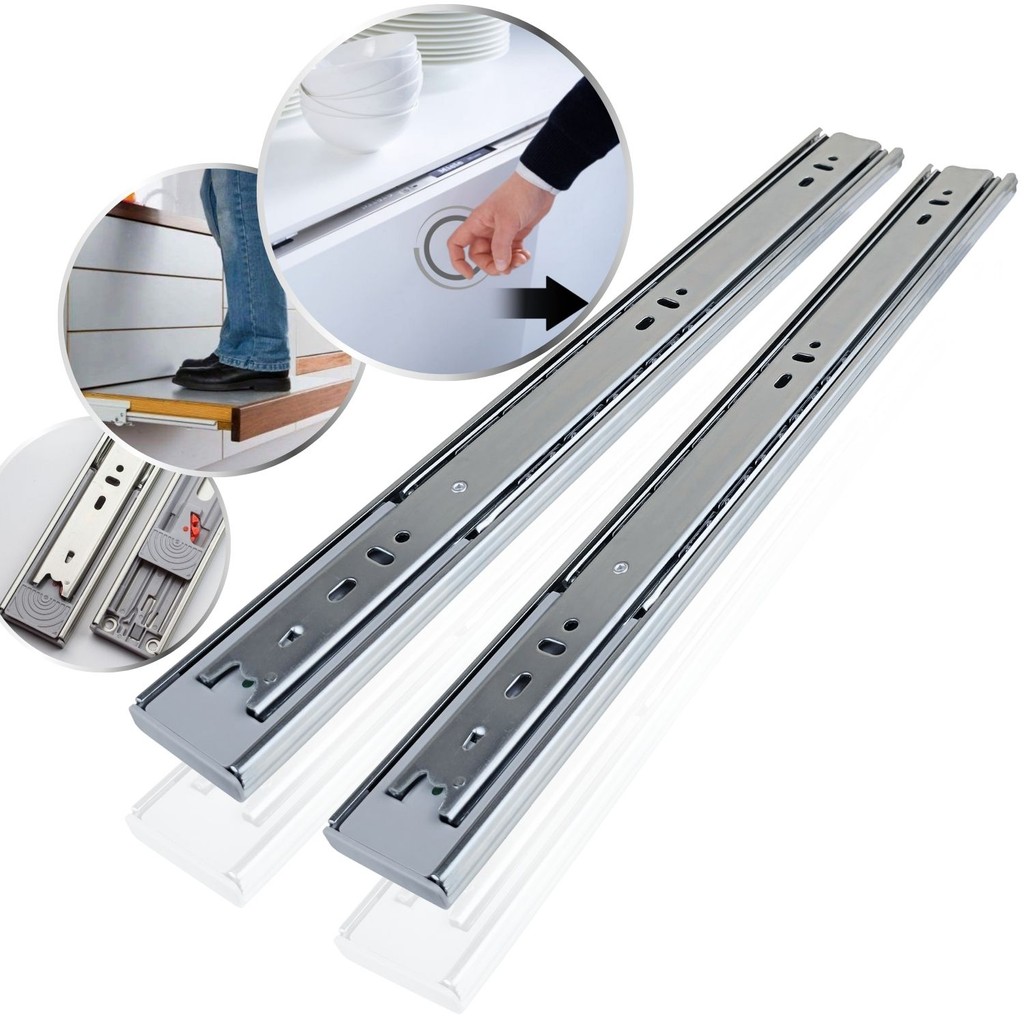 4 Corrediça Telescópica H45 30cm Fecho Toque Push Open 2Par Abertura Automática 300mm 45Kg Trilho Reforçada Larga Pesada