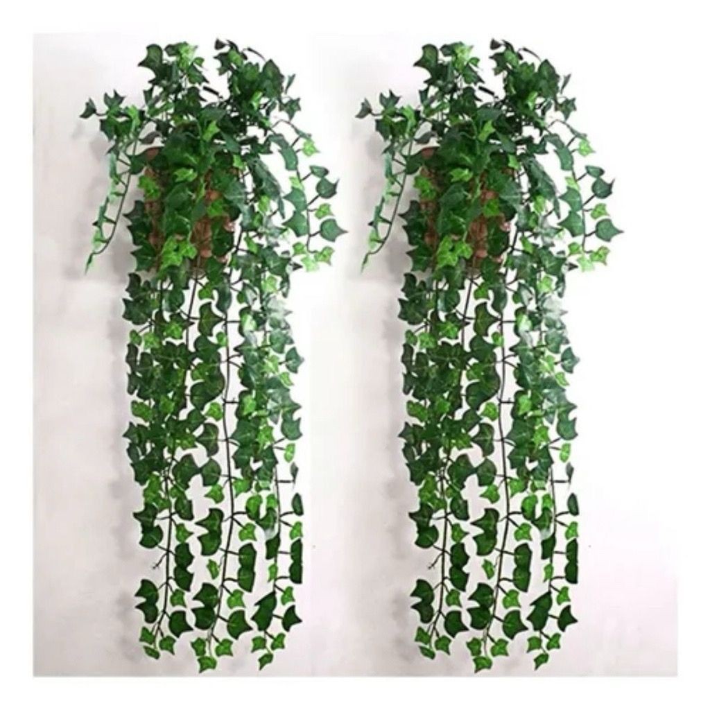 Arranjo c/3  Trepadeira Folha De Hera + Vaso Trançado Marrom Enfeite