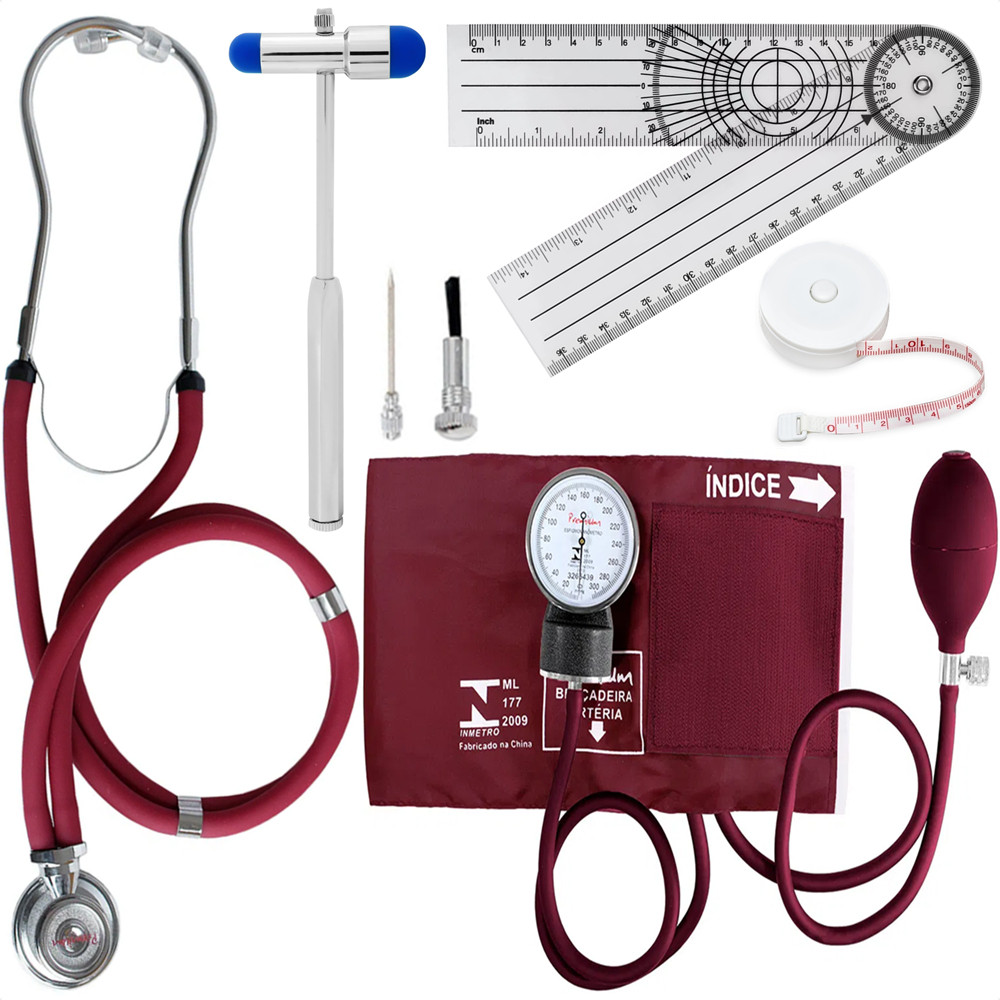 Kit Acadêmico de Enfermagem e Fisioterapia Esfigmomanômetro, Estetoscópio