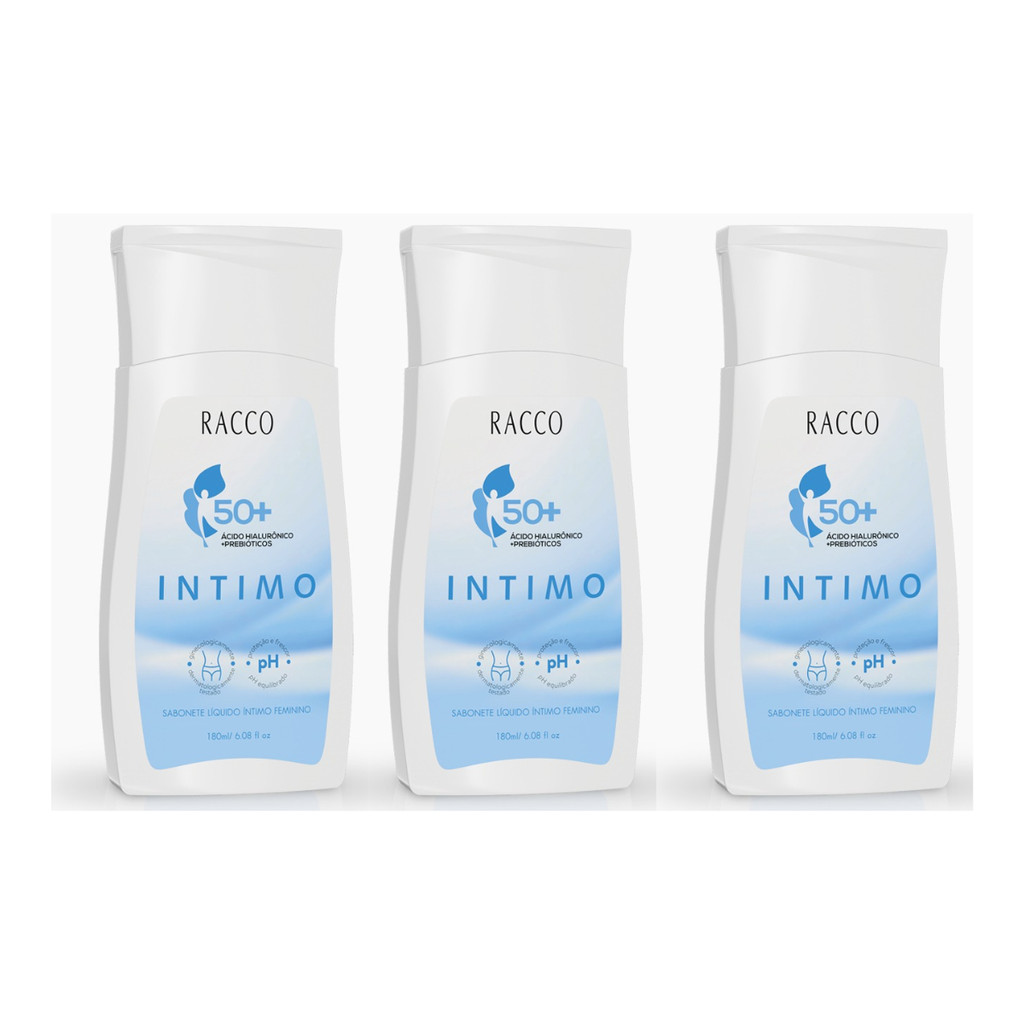 Kit 3 Sabonete Líquido Íntimo Feminino 50+ 180mL Cada Racco