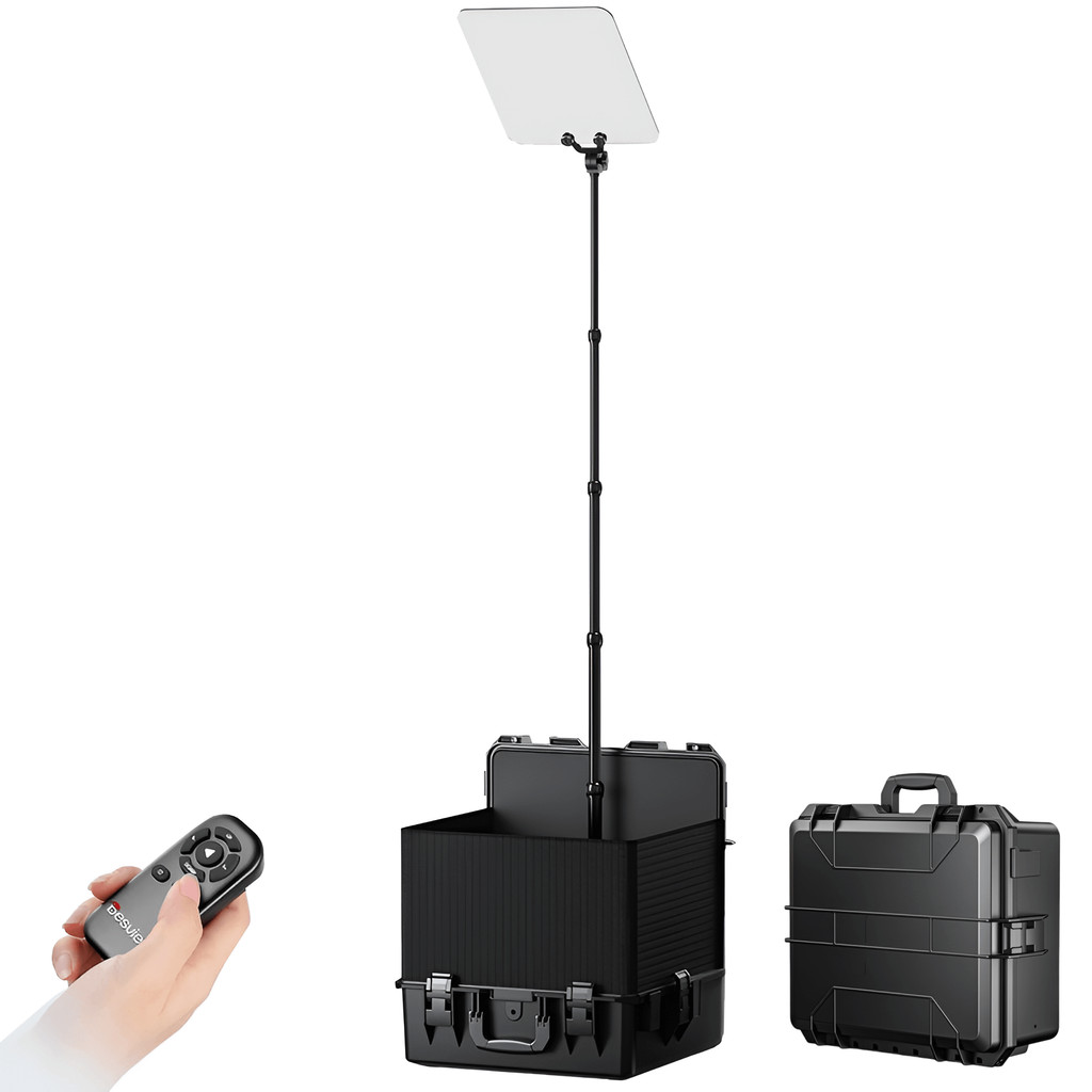 Teleprompter Portátil de Conferência Desview TP300 com Monitor 19" HDMI SDI Auto Reversível