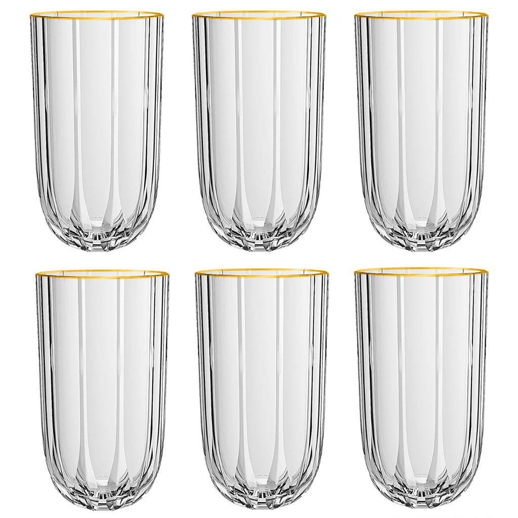 Jogo De 6 Copos Borda Dourada 400ml Refinatto L´hermitage