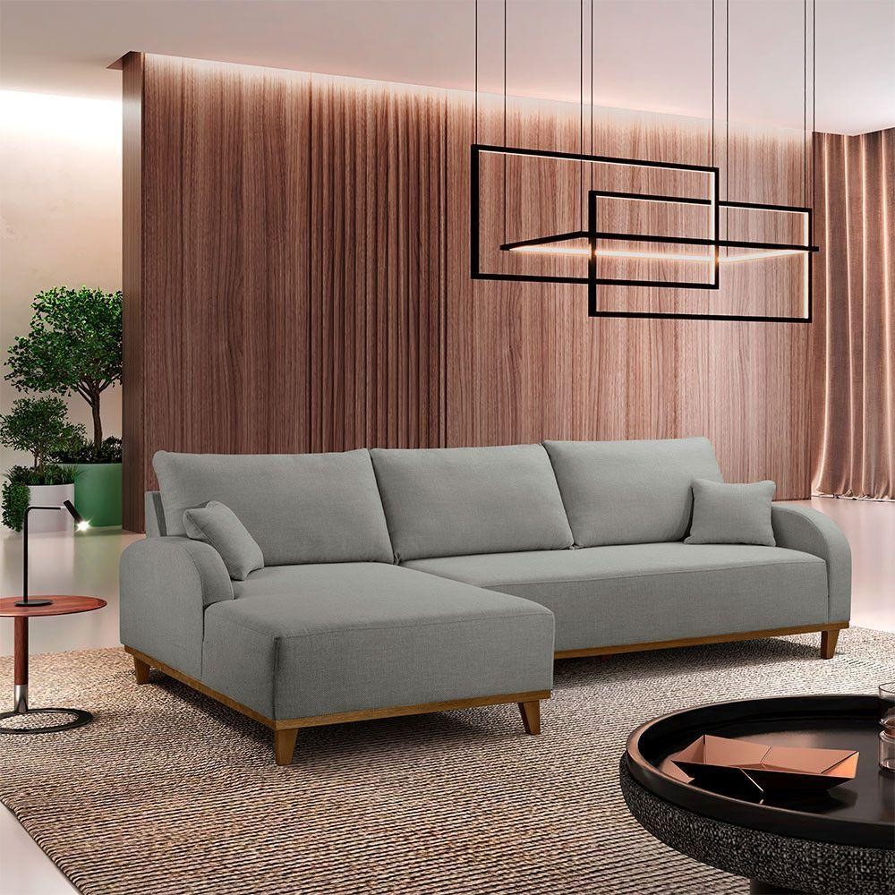Sofá Albano Linho 300cm Chaise Lado Esquerdo Meu Sofá Online A230 Linho Cinza