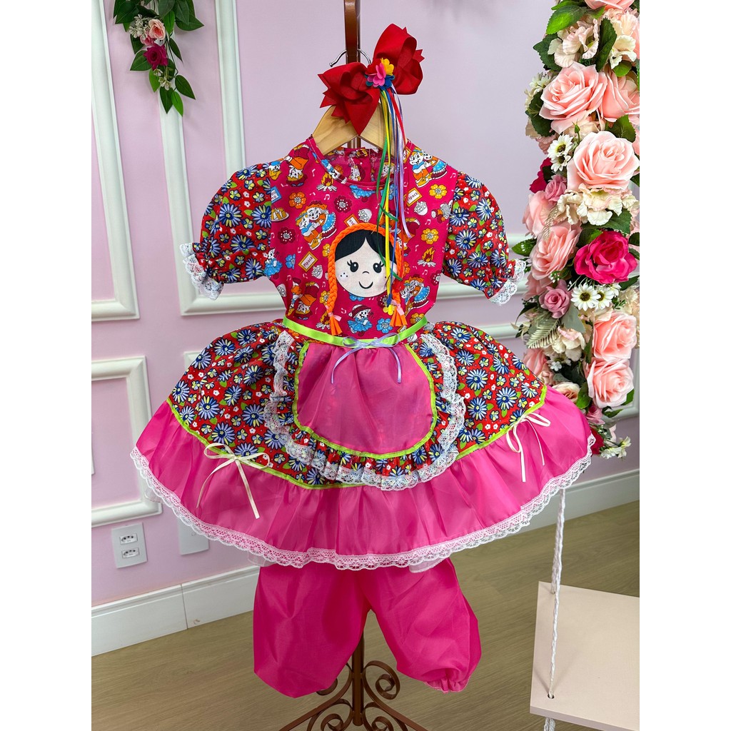 Vestido Junino Boneca Dandara Luxo Quadrilha São João Dança Moderno Infantil Juvenil Festa Casual Conforto