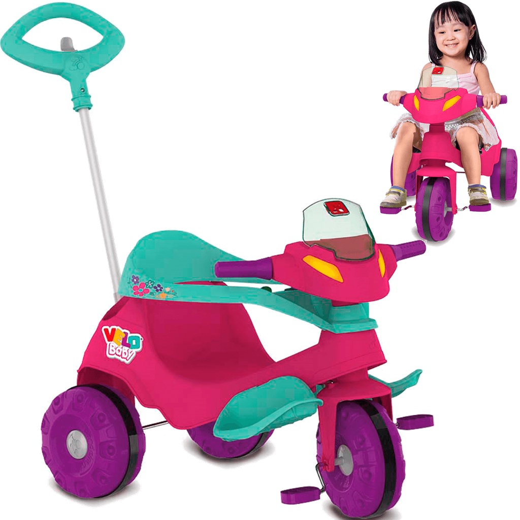 Triciclo Infantil Bandeirante Velobaby com Buzina Rosa em Oferta na Shopee
