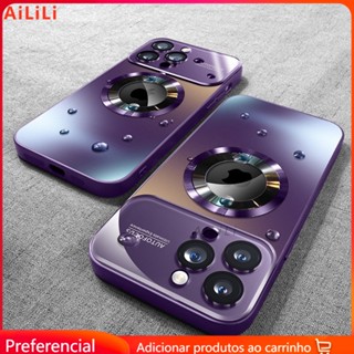 Lente magnética de vidro fosco de luxo Filme protetor resistente a choques IPhone 14 Pro Max 13 12 11 Pro Max 11pro 14Pro Caixa protetora para janela grande com câmera completa
