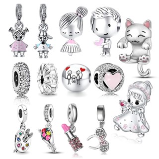 LI Berloque Nova Prata 925 Encanta Pingente Coração De Diamante Para Pulseira Acessórios