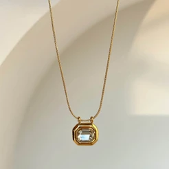 Pingente Vnox White Sugar Zircon Para Mulheres , Colar De Cobra Redonda De Ouro 18K , Ins Fashion Jewelry