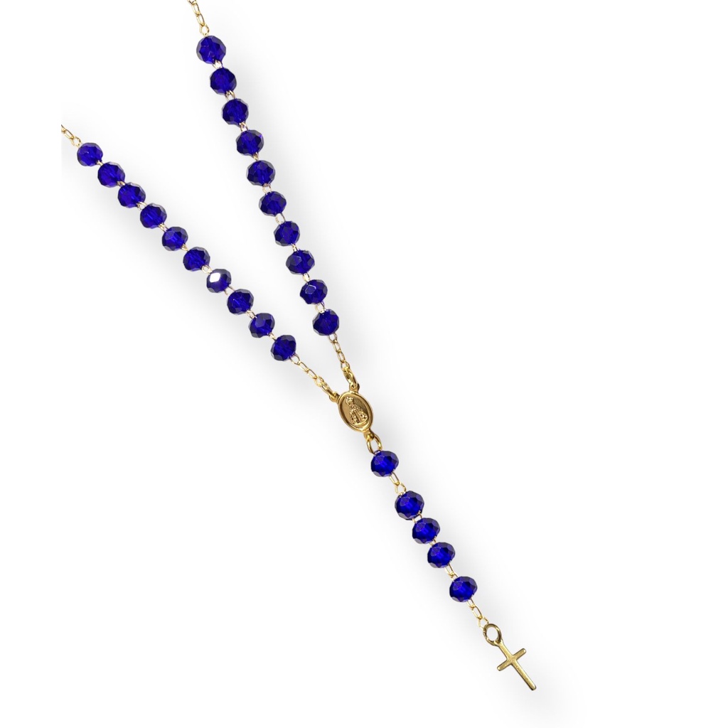 Terço De Pescoço Folheado Nossa Senhora Aparecida Cristal Azul Com Fecho