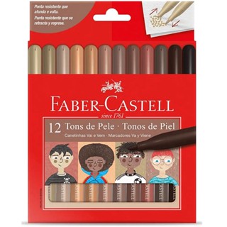 Caneta hidrográfica ponta vai e vem tons de pele 15.0112VVCCZF com 12 cores Faber-Castell