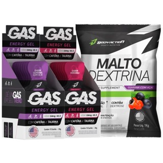 2x Gas Energy Gel Energético 20 Sachês + Maltodextrina 1kg Bodyaction