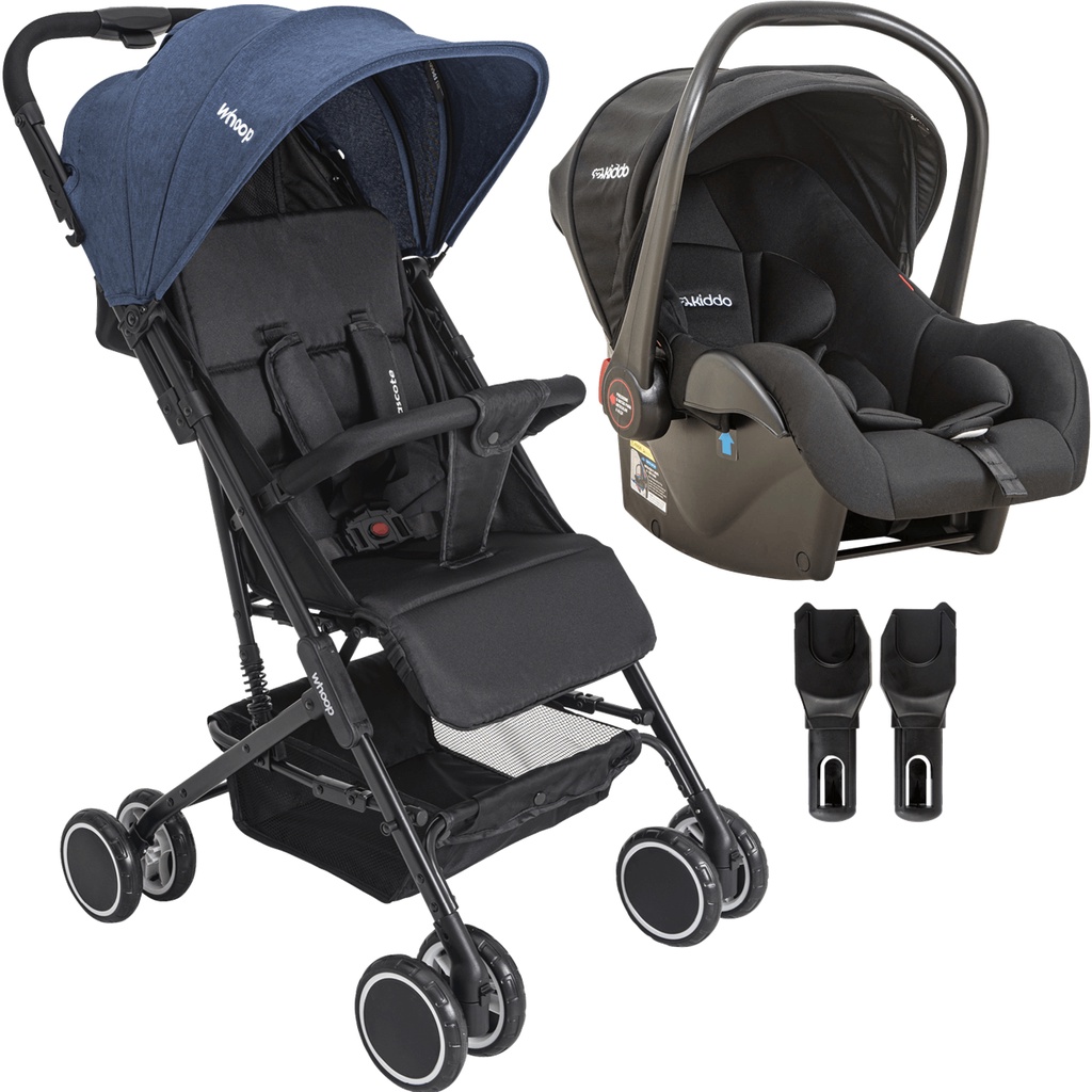 CARRINHO DE BEBÊ PASSEIO COMPACTO MASCOTE COM BEBÊ CONFORTO MELANGE MARINHO WHOOP KIDDO