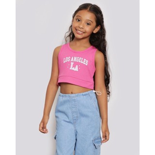 Regata Infantil Cropped Estampa Los Angeles Canelada Rosa