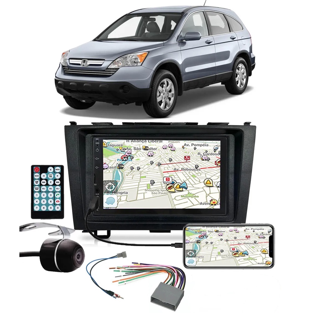 Multimídia Honda CRV 2007 2008 2009 2010 2011 Espelhamento Interface Volante Bluetooth USB SD Card