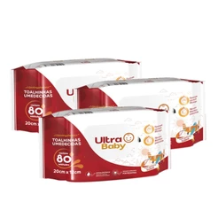 Kit 3 unidades Toalha Umedecidas Ultra Baby com 80 unidades