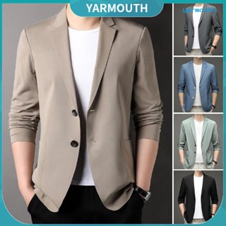 YYR-- Men Business Jacket Slim Fit Botões Duplos Lisos Lapela 3/4 Manga Comutação Cor Sólida Mais Tamanho Trip Sunscreen Suit Roupa Masculina
