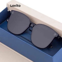 Lovito Casual Óculos De Sol Óculos De Sol Básicos Lisos Para Mulheres LNA32246 (Preto)