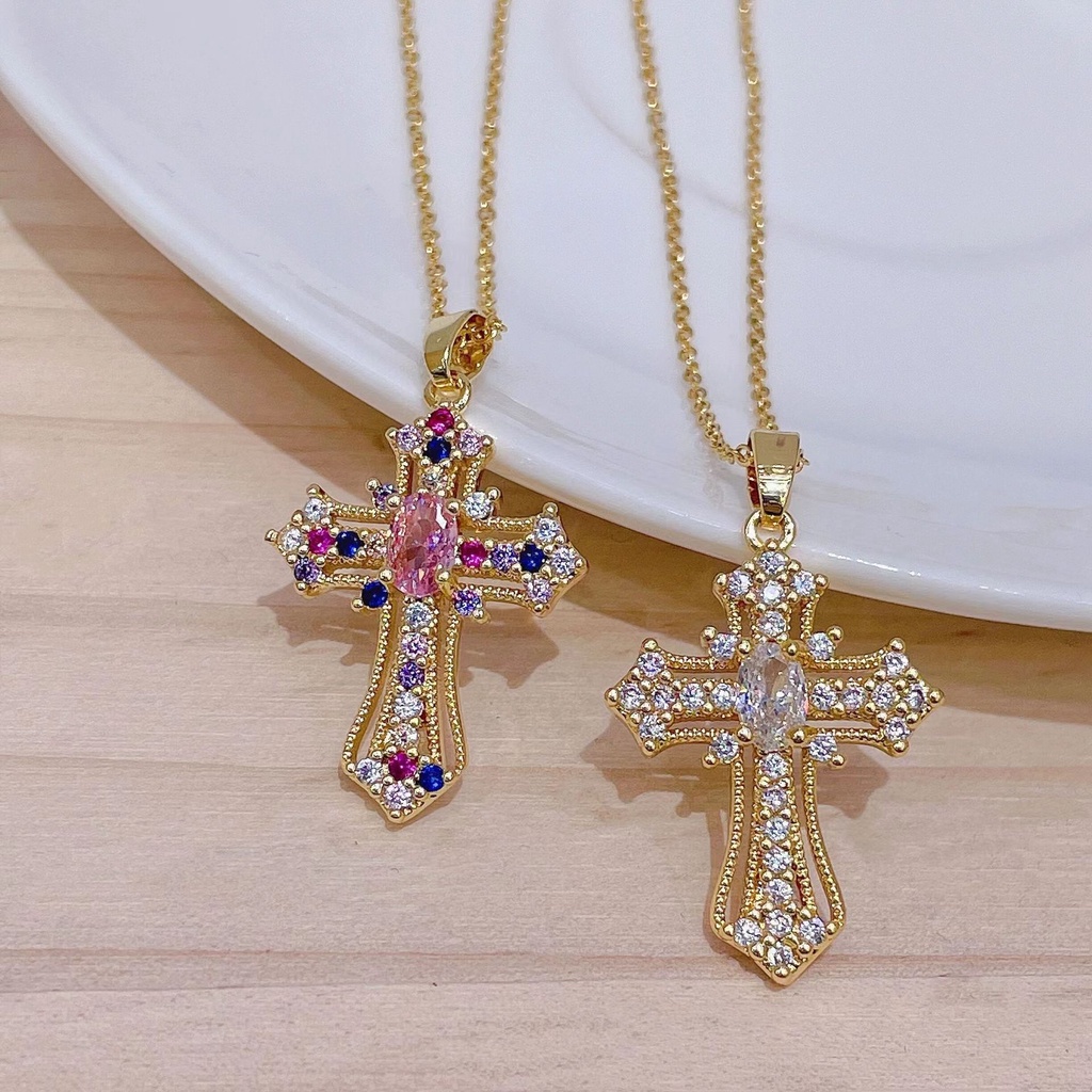 Vintage Punk Zircon Cross Pendant Colares Para Mulheres Homens Personalidade Colar De Colorido Festa Presentes Jóias