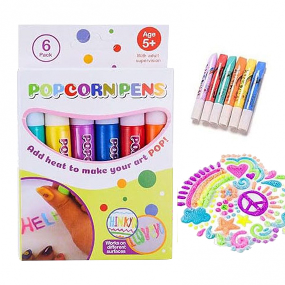 6 Cores Caneta De Desenho Infantil Colorida Mágica Puffy Pintura De Pipoca 3D (Necessita De Aquecer)