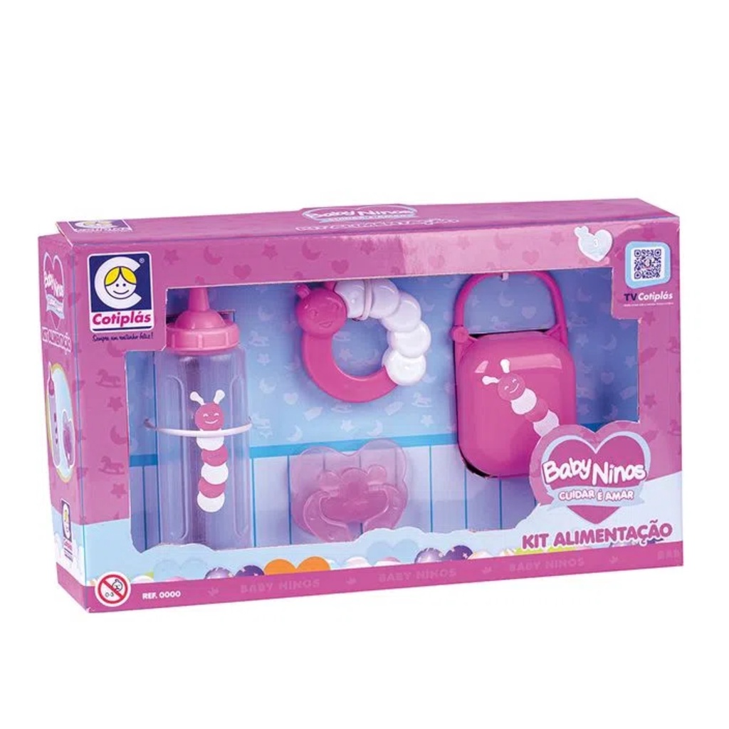 Brinquedo Baby Ninos Alimentação Plástico com Acessórios Rosa e Branco Cotiplas - 2538 em Oferta na Shopee