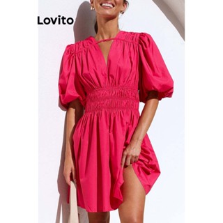 Lovito Vestido Casual Com Recorte Liso Para Mulheres LNL35006 (Rosa Choque/Preto)
