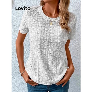 Lovito Camiseta Casual Com Recorte Liso Para Mulheres LNL35039 (Branco Preto)