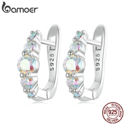 Brincos Bamoer 925 Sterling Sliver Earrings Fivelas De Orelha Arco-Íris Jóias Presentes Para Mulheres