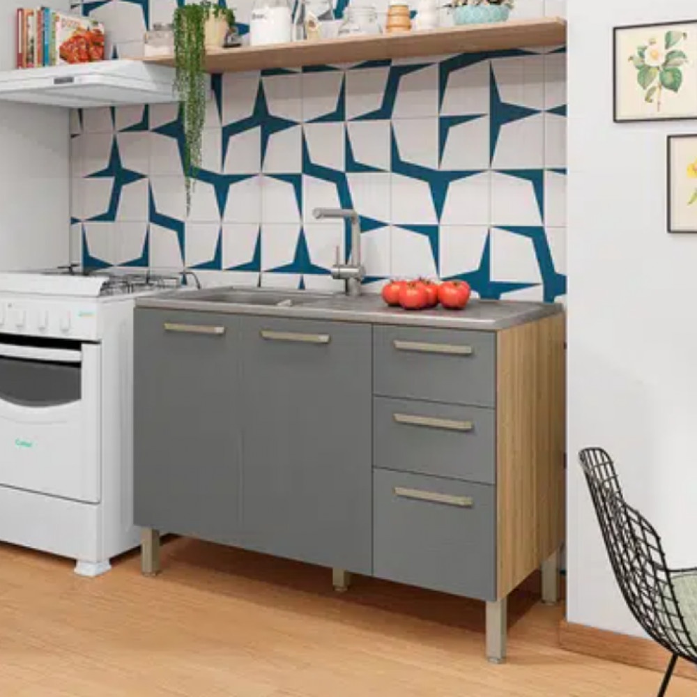 Balcão sem Tampo 3 Portas 2 Gavetas 120cm Versalhes Kits Paraná em Oferta na Shopee