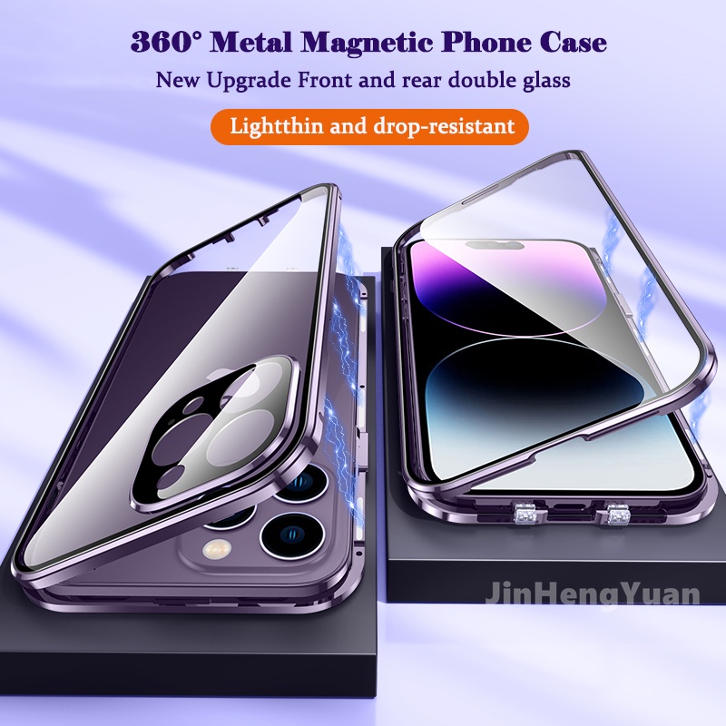 Adsorção Magnética Metálica 360 ° Capa Protetora De Vidro Dupla Face Para IPhone 17 16 15 14 12 13 11 Pro Max 17air plus