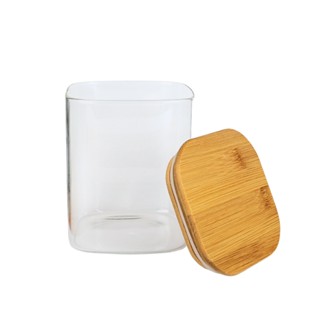 Pote De Vidro hermético 1000ml Tampa de Bambu Quadrado
