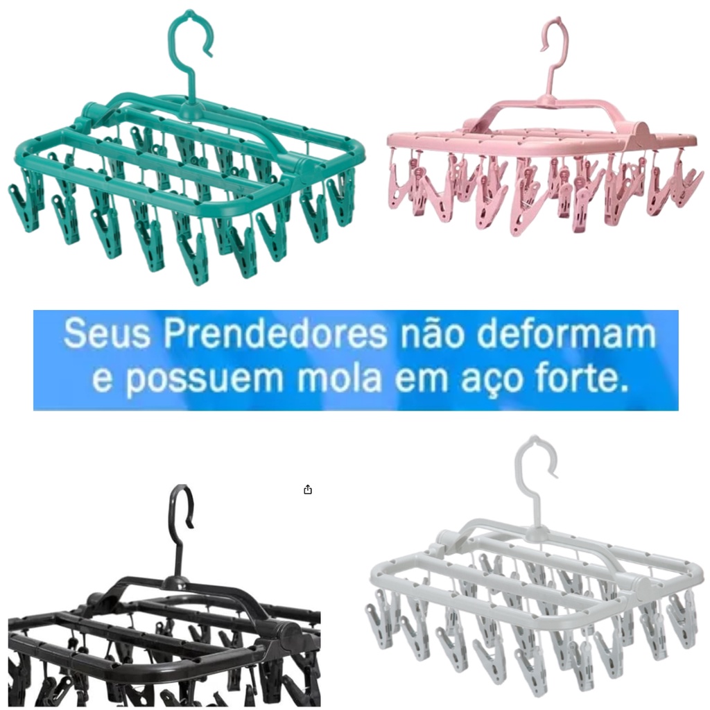 Varal Dobravel Calcinhas Retrátil Reforçado Calcinha Cueca Meias Multiuso 26 Prendedores Varal Apartamento