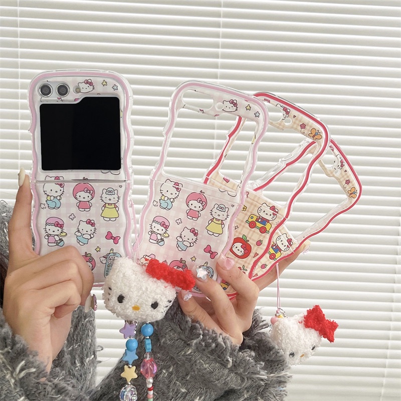 Capa Traseira À Prova De Choque Hello Kitty Bracelet Para Samsung Galaxy Z Flip 4 3 5 Flip5 ZFlip5 Wavy Edge