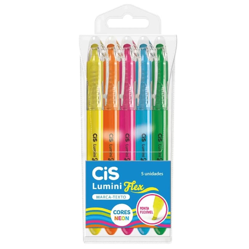 Pincel marca texto Lumini Flex Neon 5 unidades Cis em Oferta na Shopee
