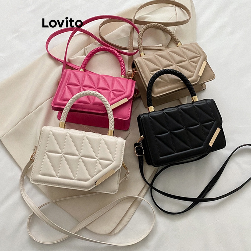 Lovito Casual Bolsa Feminina Pequena de Ombro Lisa Básica LNA32142 (Rosa Choque/Branco/Preto)