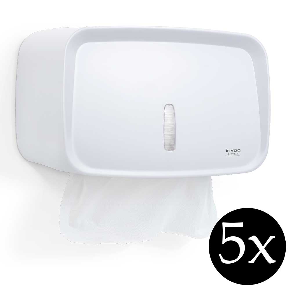 Conjunto 5 Toalheiro dispenser porta papel toalha interfolha Premisse Invoq papeleira banheiro condominio lavabo vestiario branco