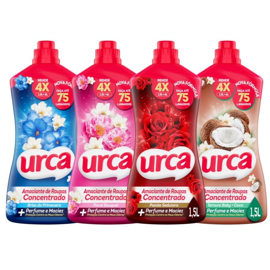 Kit amaciantes concentrado Urca - Brisa 1,5L + Floral 1,5L + Paixão Sedutora 1,5L +  Ternu...