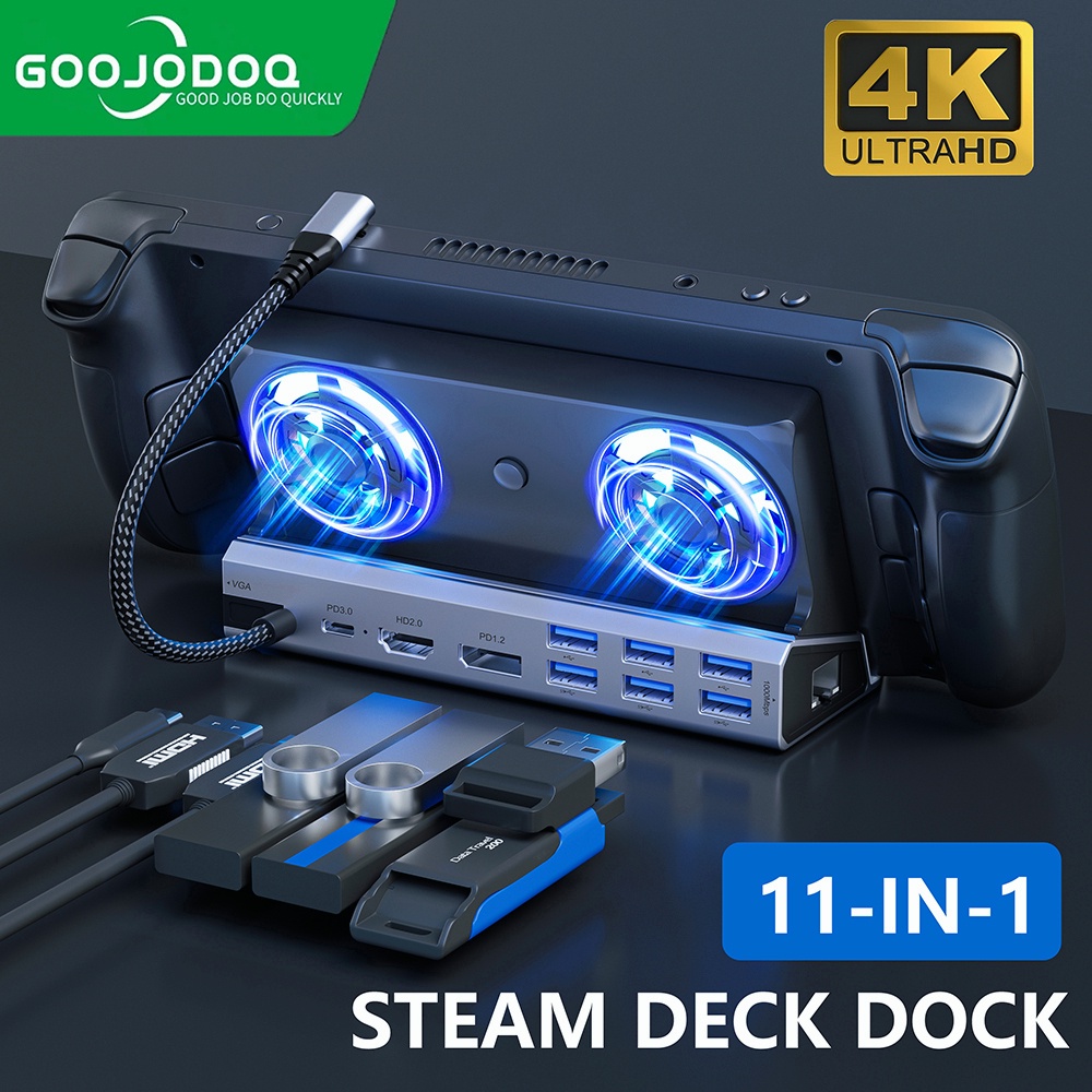 Goojodoq Steam Deck Docking Station TV Stand 11 in 1 Hub Holder Dock 30/60Hz HDMI PD SD TF RJ45 USB