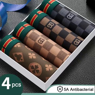 4Pcs Roupas Íntimas Masculinas Macias Impressão Animada Boxers De Tecido De Seda Ice Sexy Boxer Shorts Sem Costura