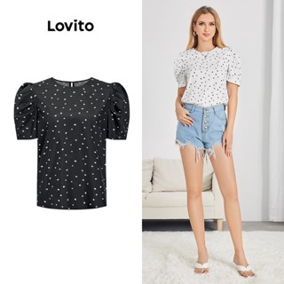 Lovito Blusa com Manga Puff e Estampa Floral para Mulheres LBE04019 (Branco)