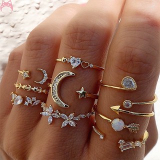 Anéis De Meias Para Adolescentes Empilháveis De Ouro Meninas Dedo Boho Moon Star Conjunto De Fofos Presentes De Natal HGF