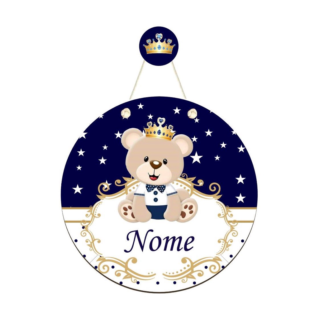 Enfeite Porta Maternidade Ursinho Principe Personalizado com NOME - Placa Flâmula Redonda GUPM:05 em Oferta na Shopee