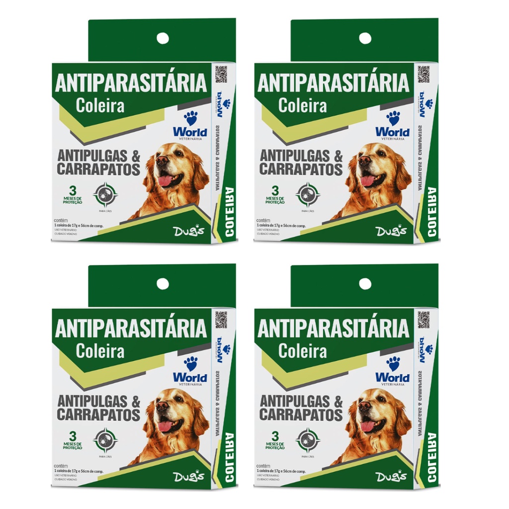 04 Coleira Cães Antipulgas E Carrapatos Dugs 56cm World em Oferta na Shopee