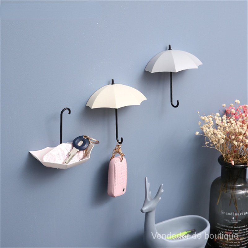 2024 3 unidades/pacote Acessórios De Cozinha De Plástico Guarda-chuva Gancho Forte Adesivo Chave Home Decor Pendurado Gadget Prateleira