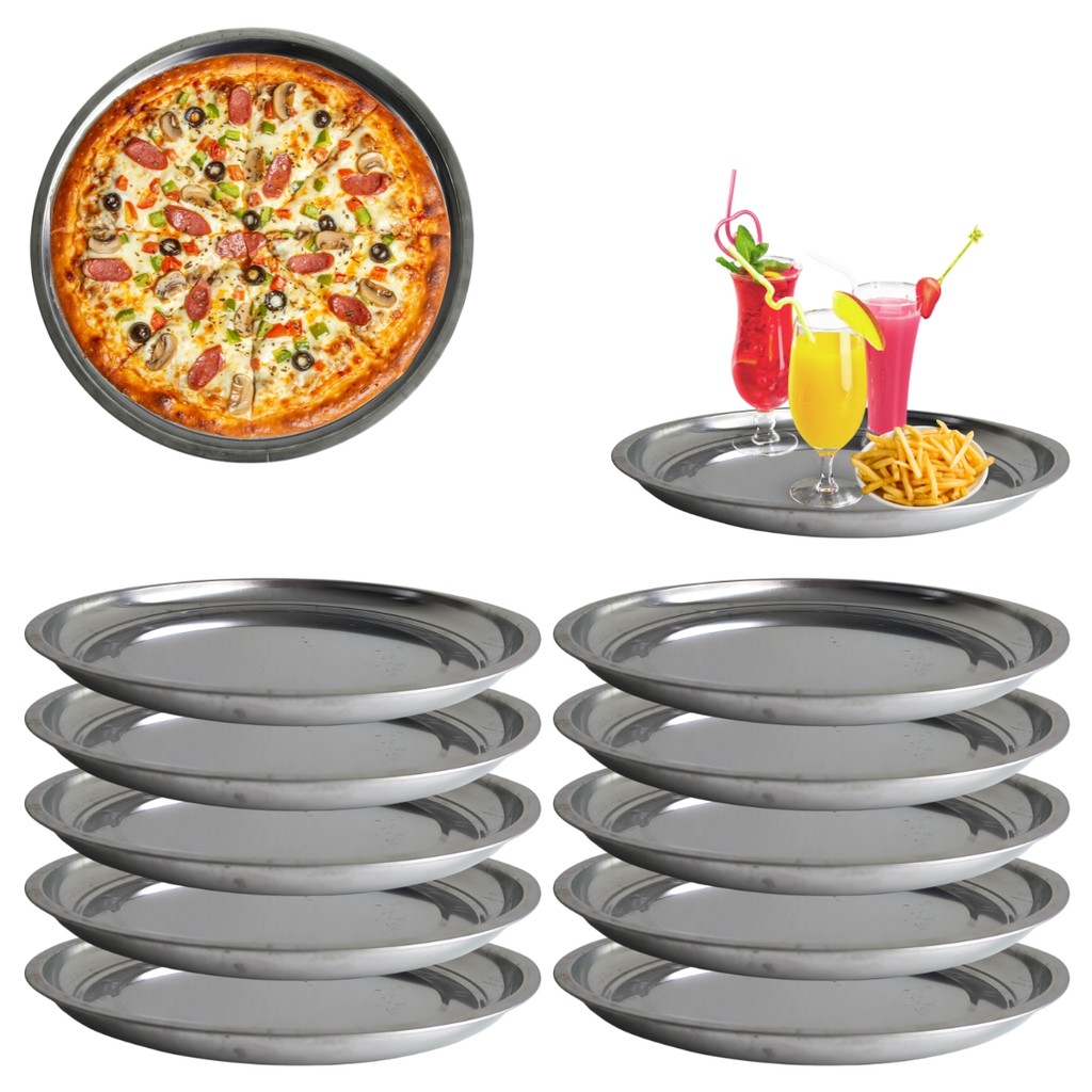 10 Bandejas Redonda de Inox Servir Garçom Restaurante 31cm