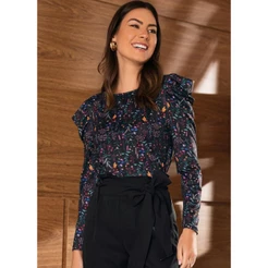 Blusa Com Mangas Bufantes Preto Quintess