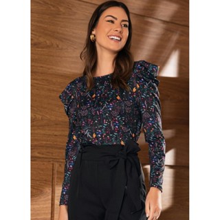 Blusa Com Mangas Bufantes Preto Quintess em Oferta na Shopee