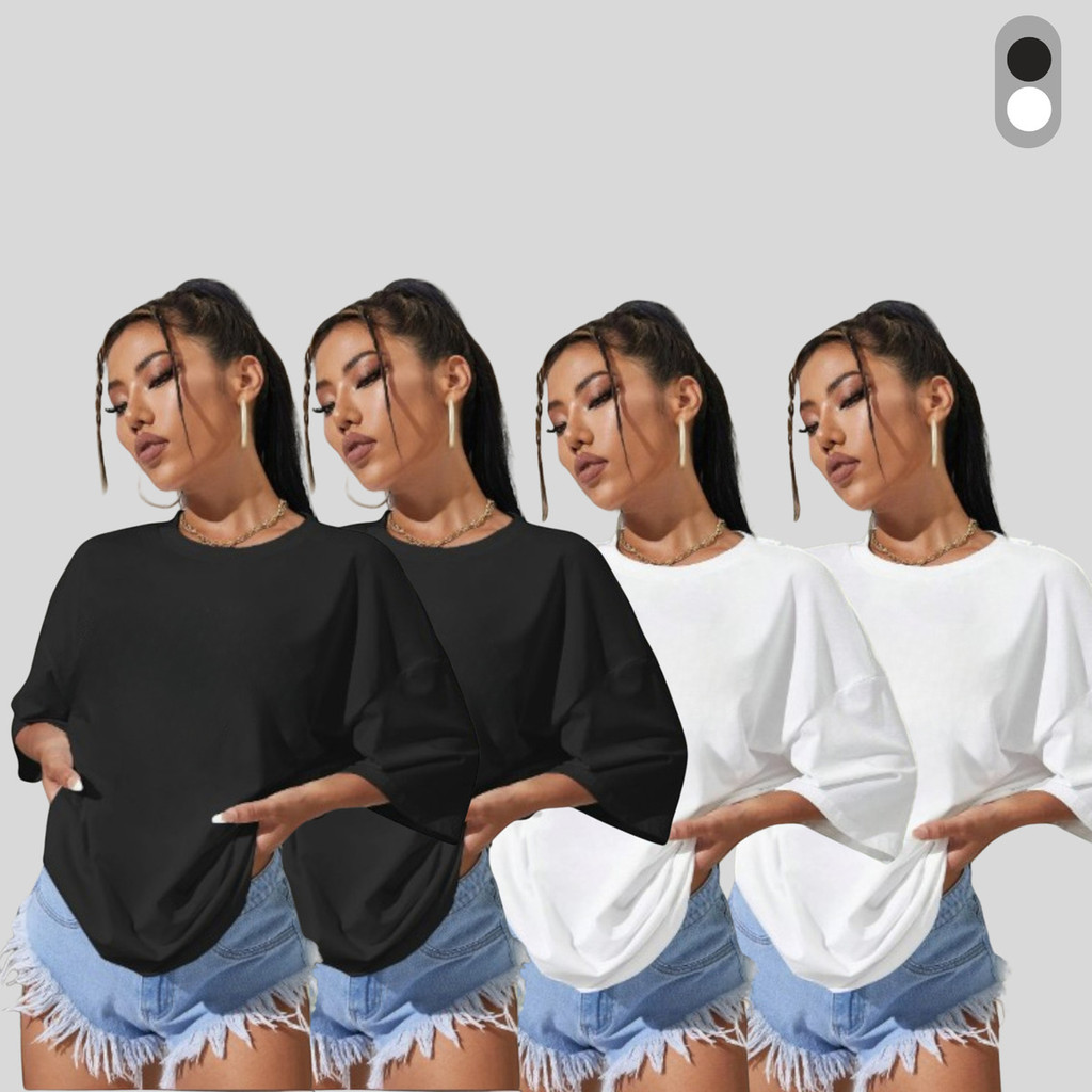 Kit 4 Camisetas Oversized Feminina Lisa Básica Algodão Academia Treino Streetwear Casual Conforto